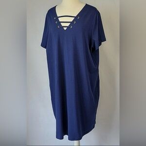 Womens Michael Kors Navy Blue Lace-Up T-Shirt Dress - Size 2X